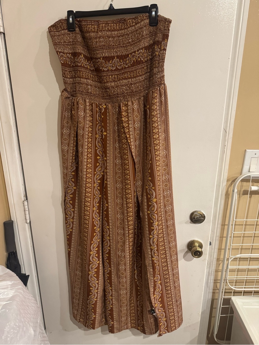 Bohemian Strapless Maxi Dress Romper in Brown